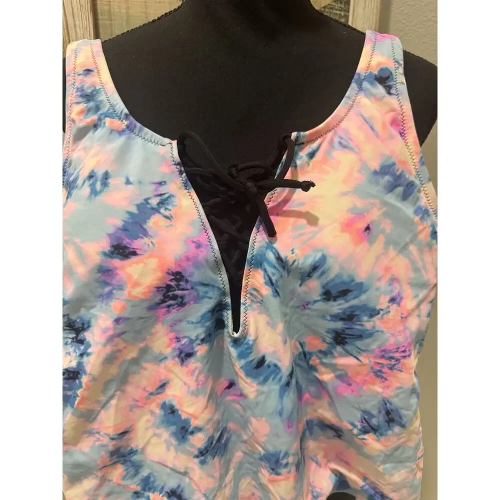 Stunning Watercolor Tye Dye Victoria Secret One Piece Bathing Suit Sz Large
